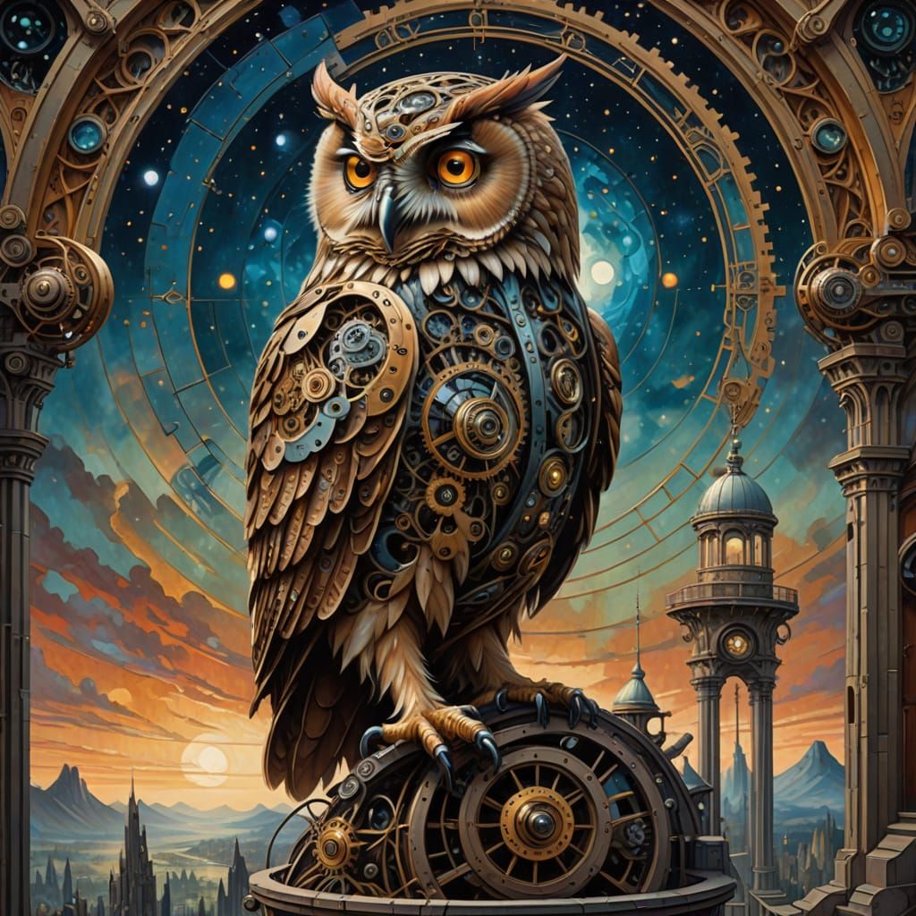 Clockwork Owl on Art Nouveau Observatory in Cosmic Vista