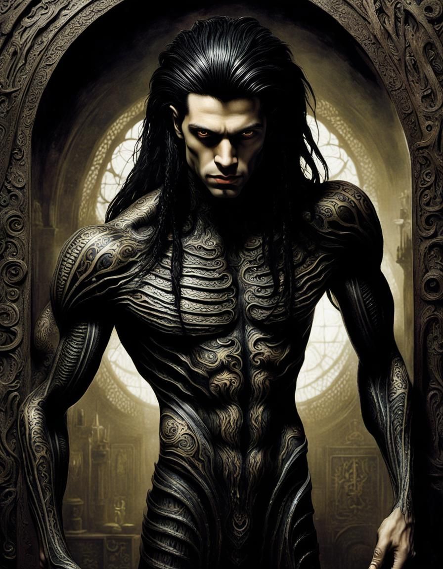 Dark Merman Hybrid in Giger Style