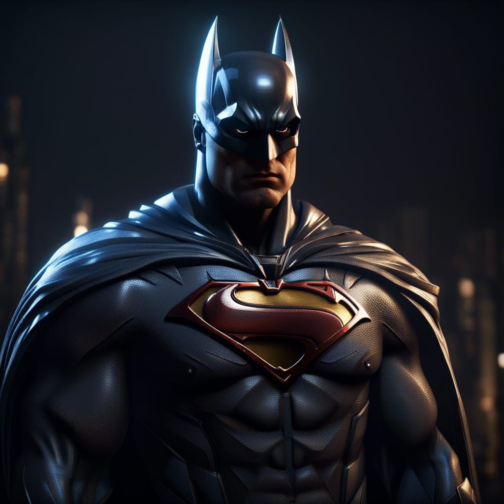 Batman in Superman Cape: Hyperrealistic 3D Rendering
