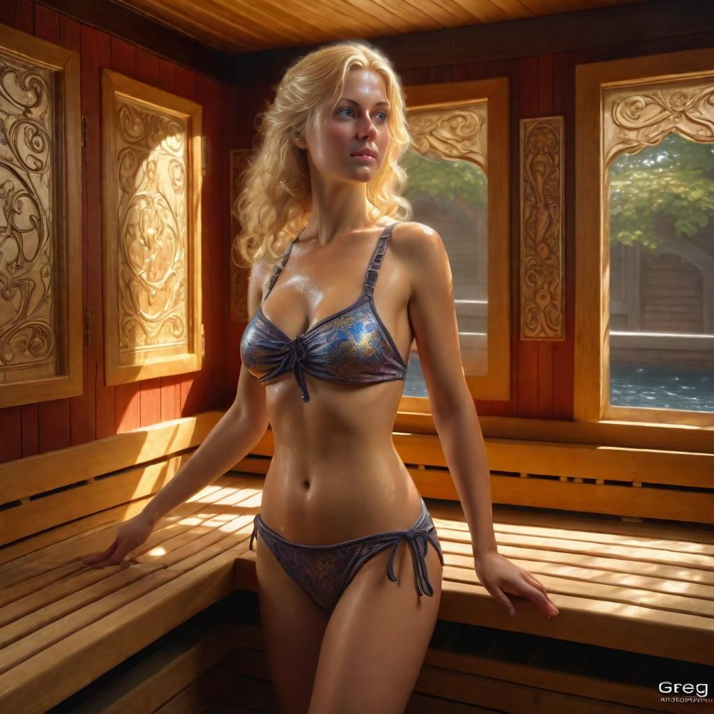 Renaissance Woman Steps Into Sauna: Photorealistic Fantasy