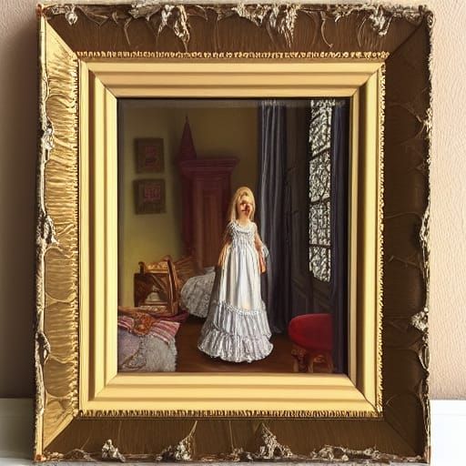 Gothic Princess in Bedroom as Oil Painting