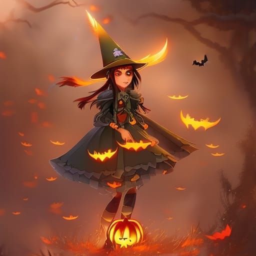 Cute Halloween Witch in Hyperrealistic Splash Art