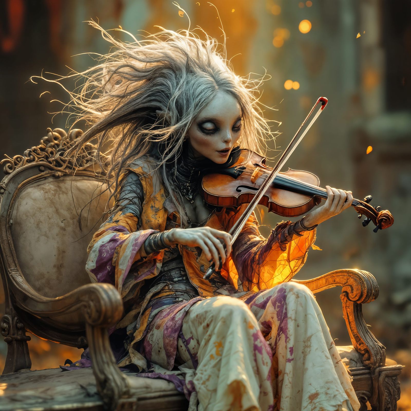 Enigmatic Alien Musician in Futuristic, Surreal Landscape