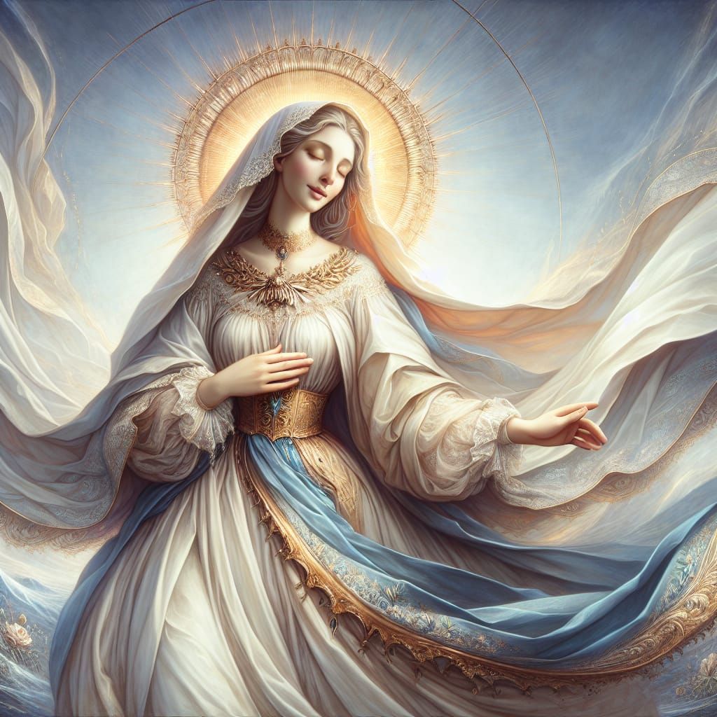 Benevolent Woman in Ethereal Gothic Landscape