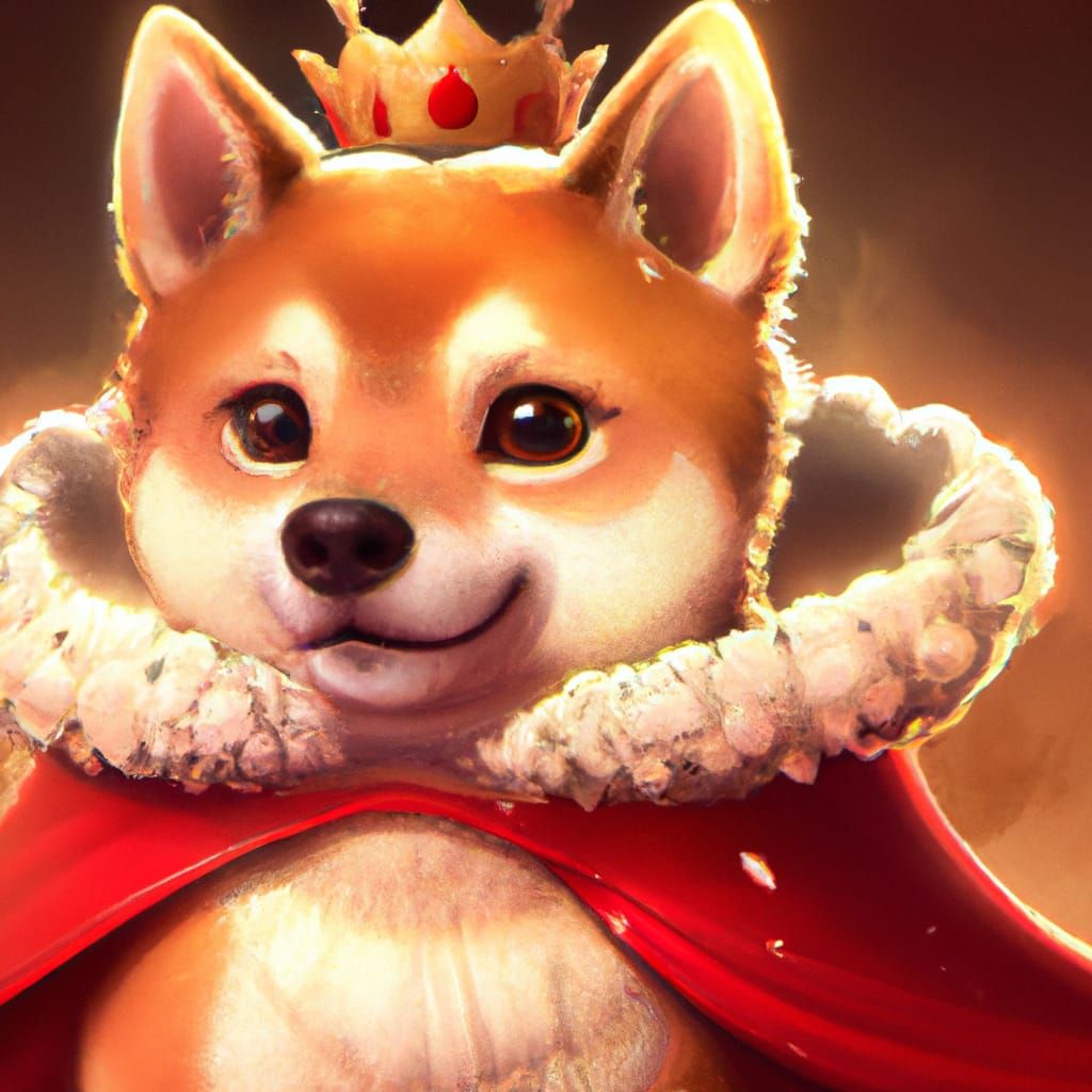 Cute Shiba Inu Puppy King Portrait in Art Nouveau Style