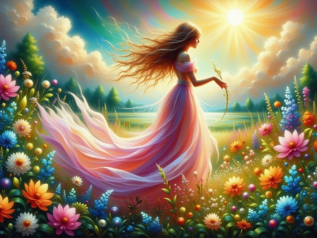 Dreamy Garden Goddess in a Rainbow's Radiance