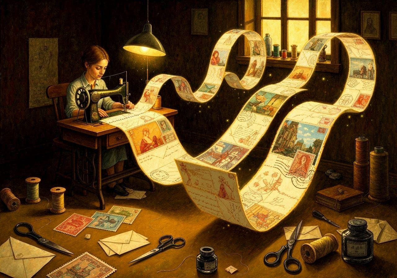 Surreal Seamstress Stitching Memories in Textile Art