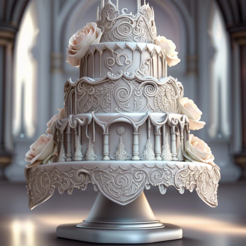 Fantasy wedding cake, hiperdetailed, reflecting