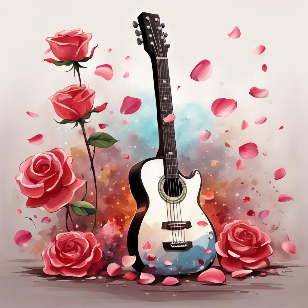 Glass Guitar with Rose Petal Flowers