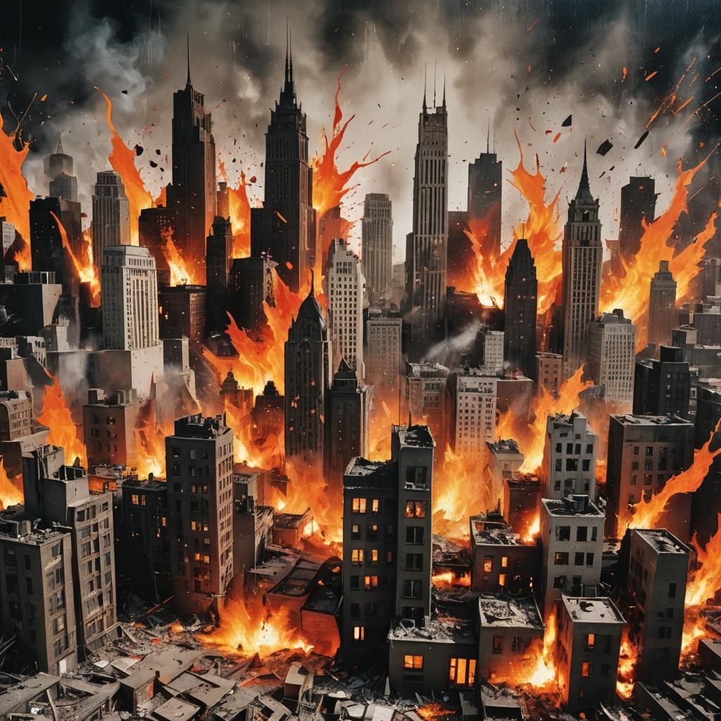 Anarchic DIY Collage of Burning Cityscape in Punk Style