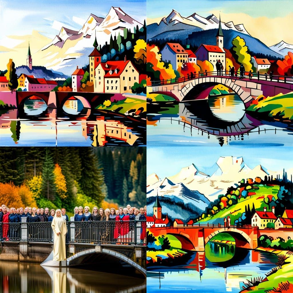 Gluttonous Giant on a Bridge: A Whimsical Scene