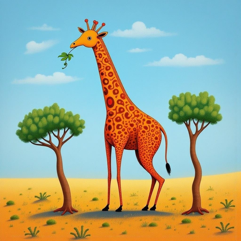 Giraffe in Sun-Drenched Savannah: Impressionist Style