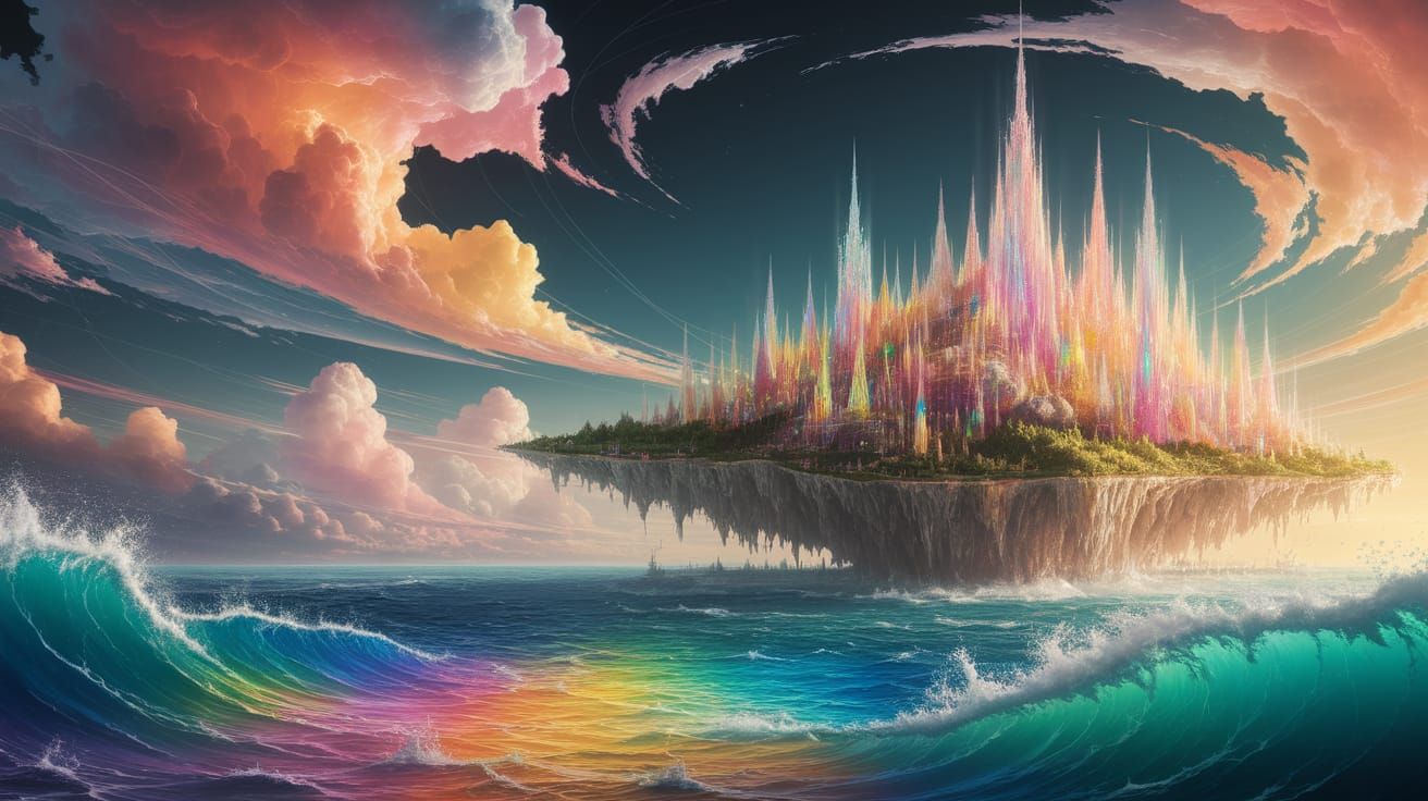 Dreamlike Lemuria: Floating Cities in Crystalline Style