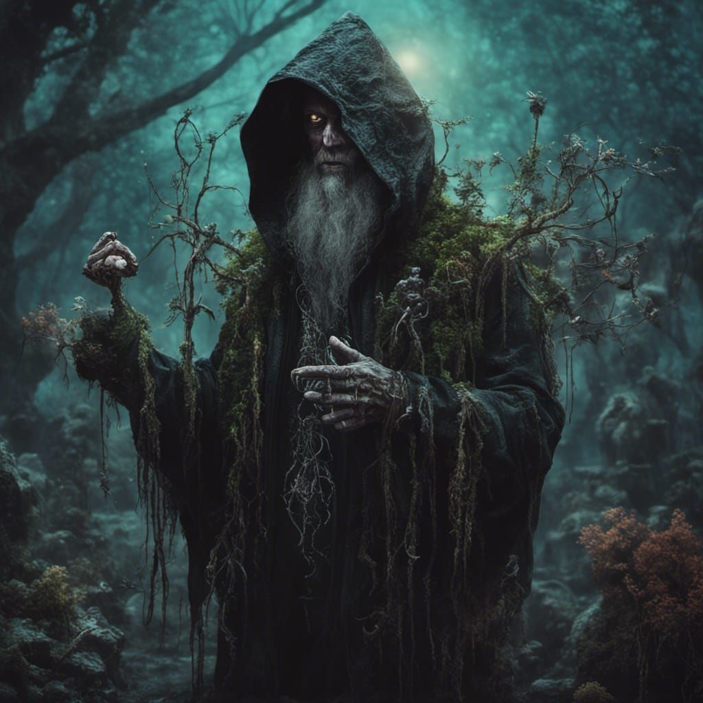 Necromancer Druid Dwarf Portrait in Detailed Matte Painting