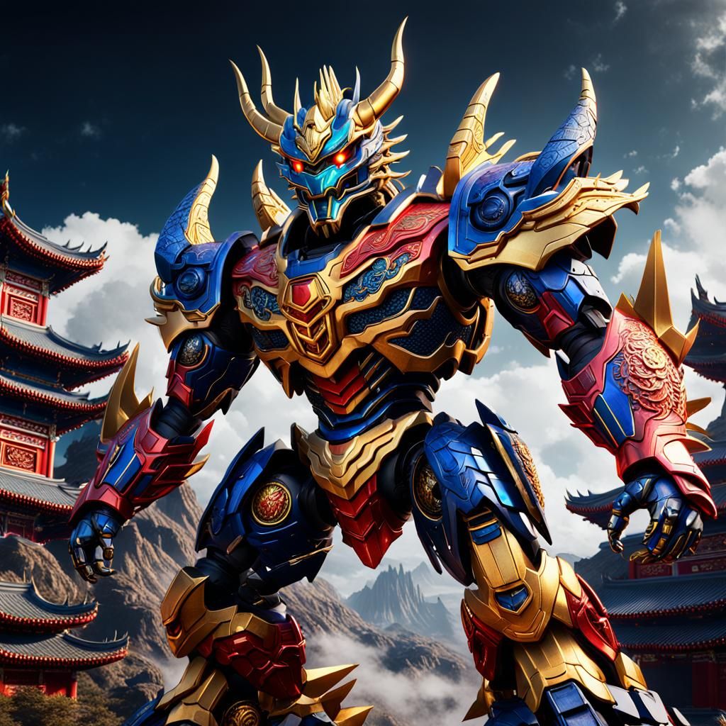 Detailed Supernova Chinese Dragon Megazord Art