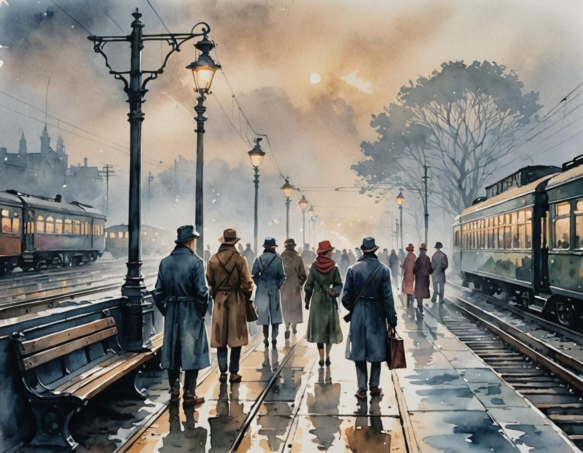 A captivating watercolor illustration of people huddled toge...