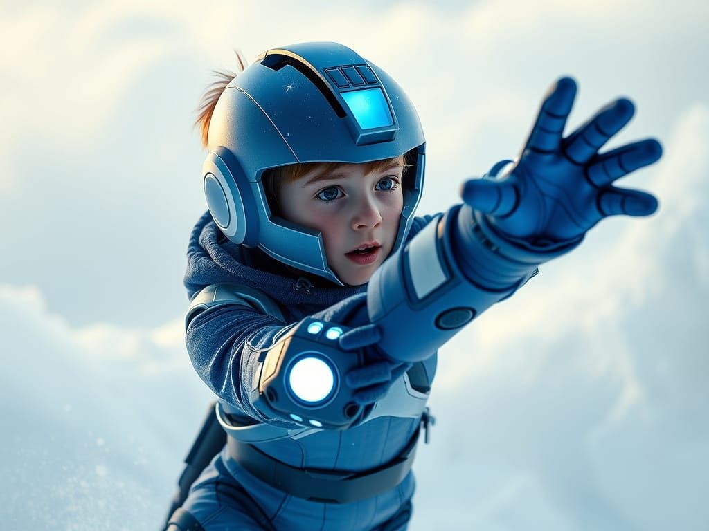 Mega Man Training in Electric Blue Suit