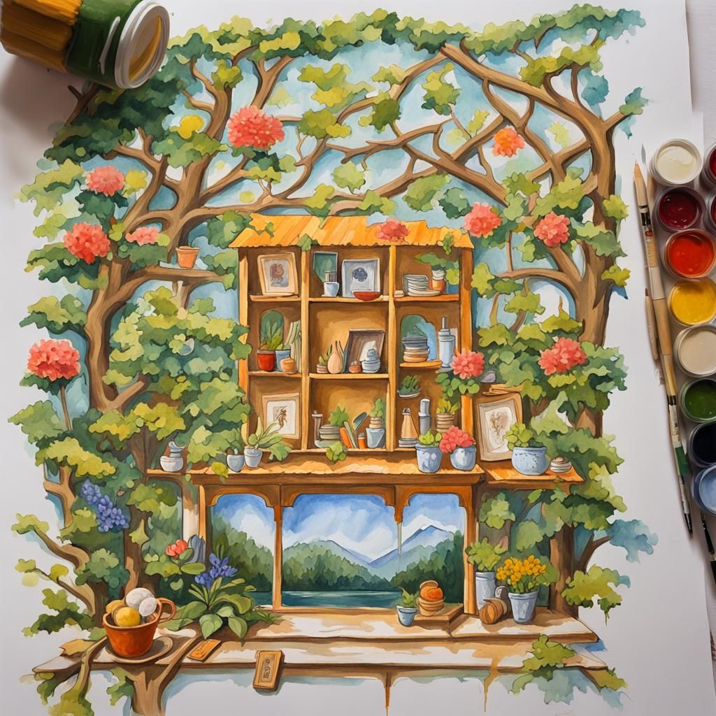 Detailed Gouache Painting