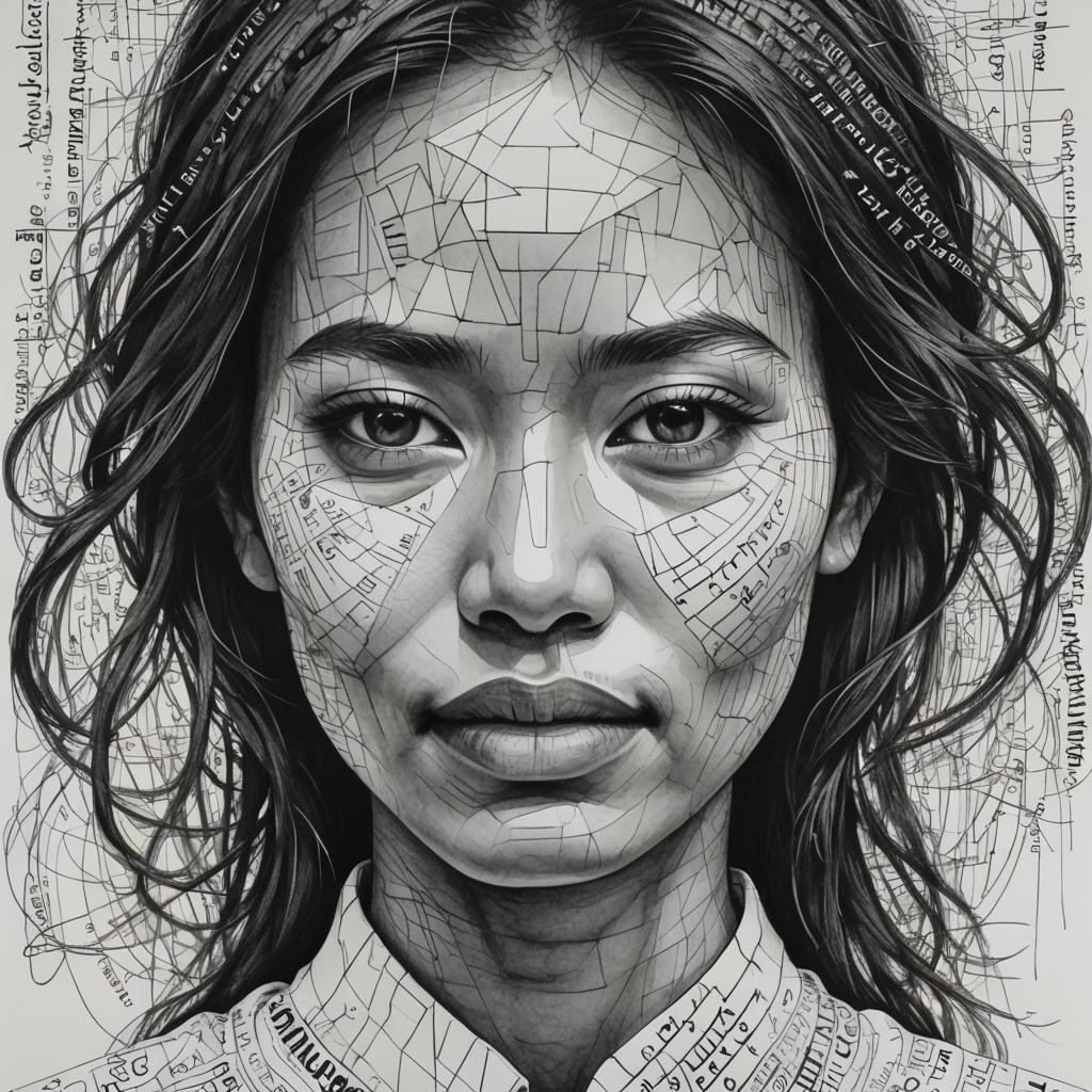 Monochrome Drawing of Woman's Face Using Text