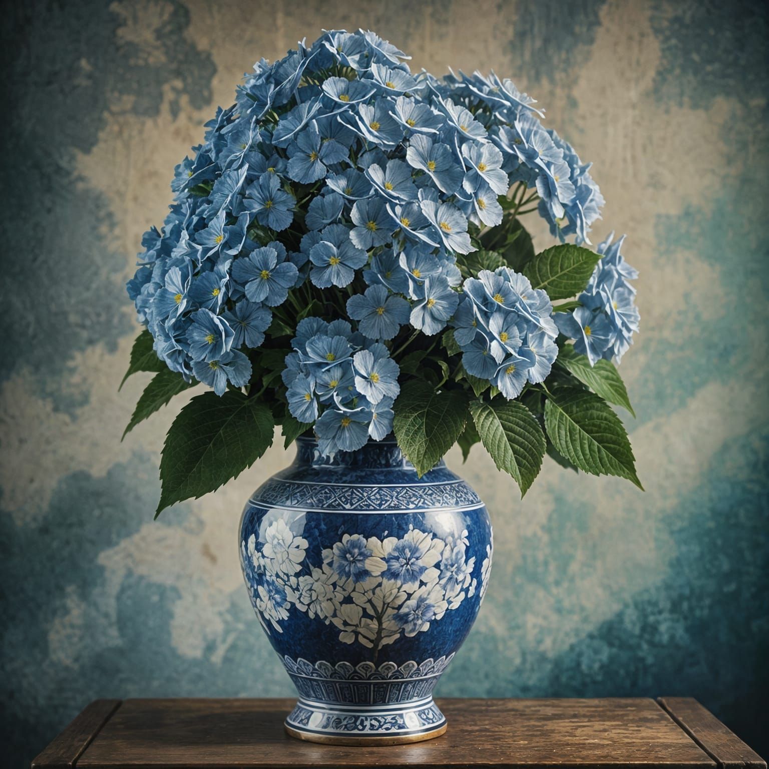 Blue Hydrangea in a chinese vase