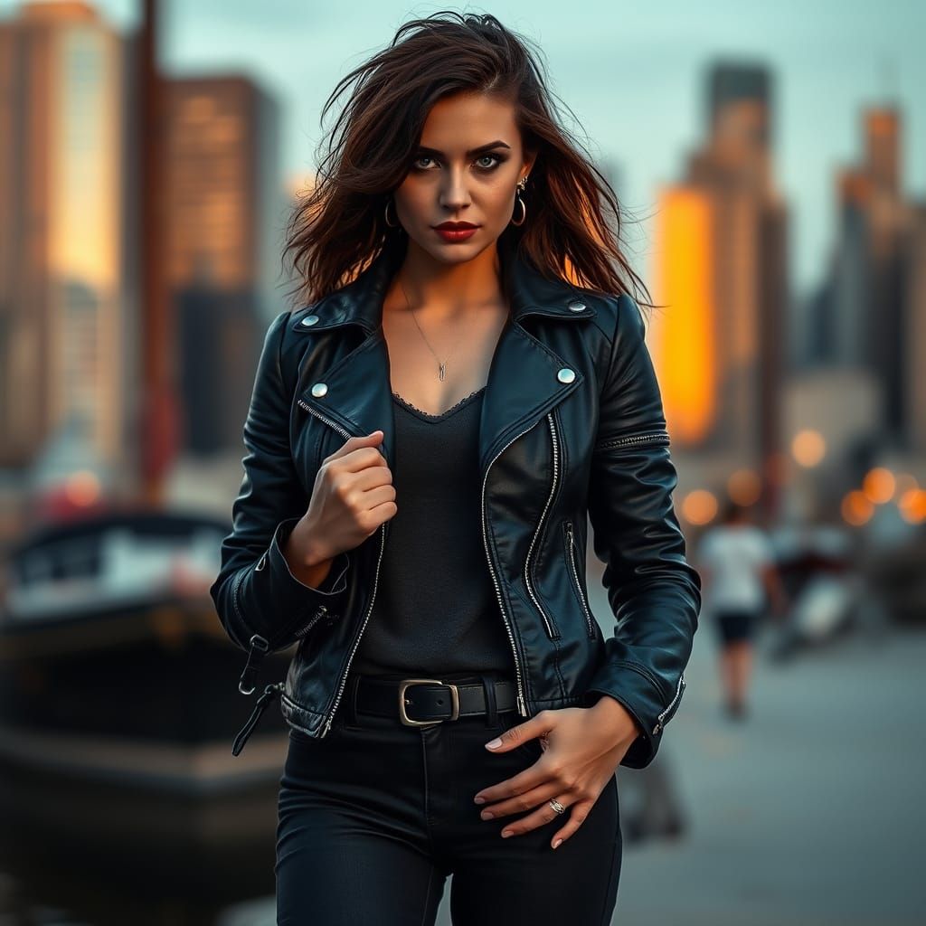 Edgy Cyberpunk Goddess in Moody Cityscape