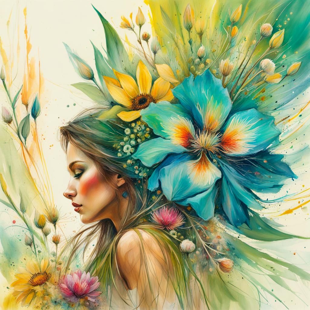 Joyful Summer Bouquet in Art Brut Style