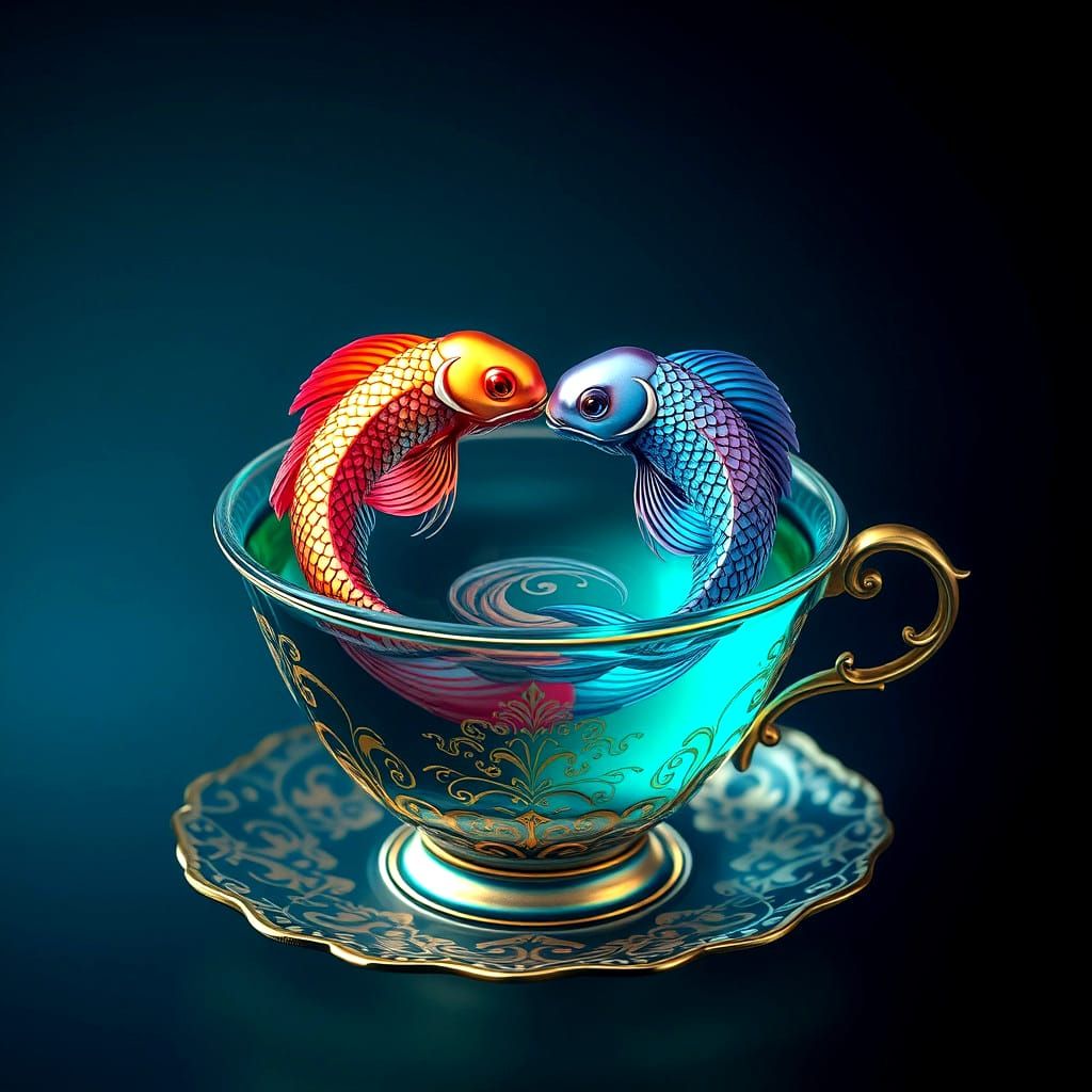 Yin Yang Fish in Teacup: Fantasy Concept Art