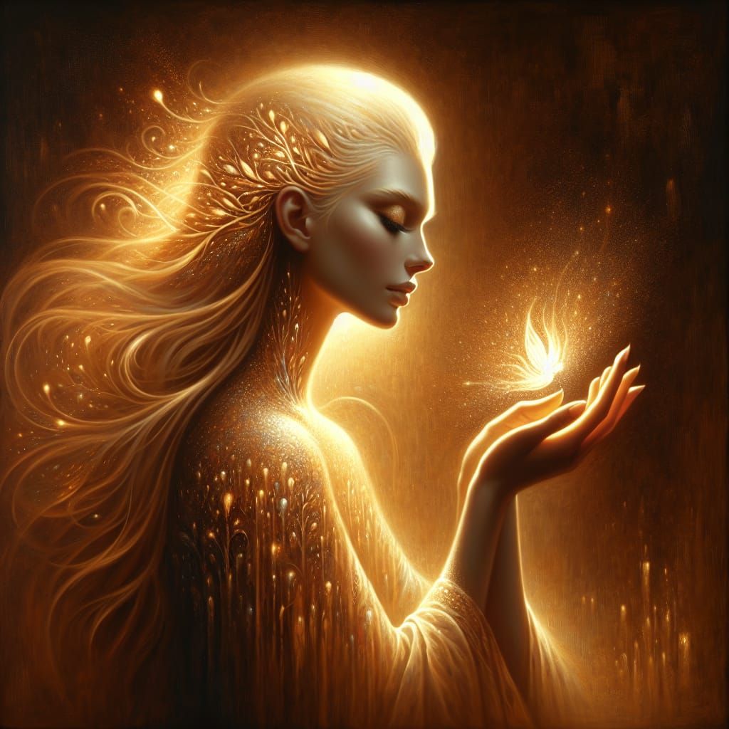 Ethereal Woman with Fairy in Golden Light