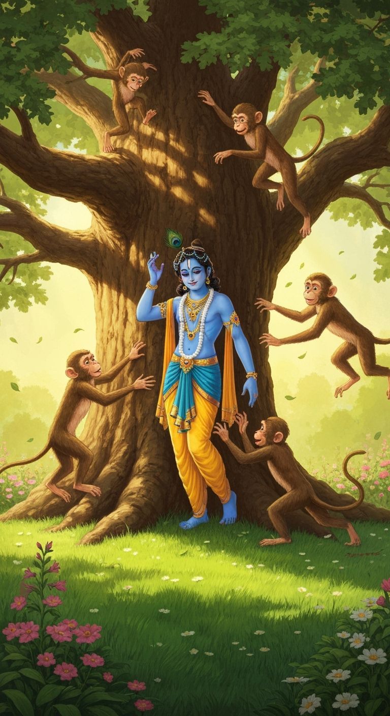 Krishna Hiding: A Classic Fantasy Illustration