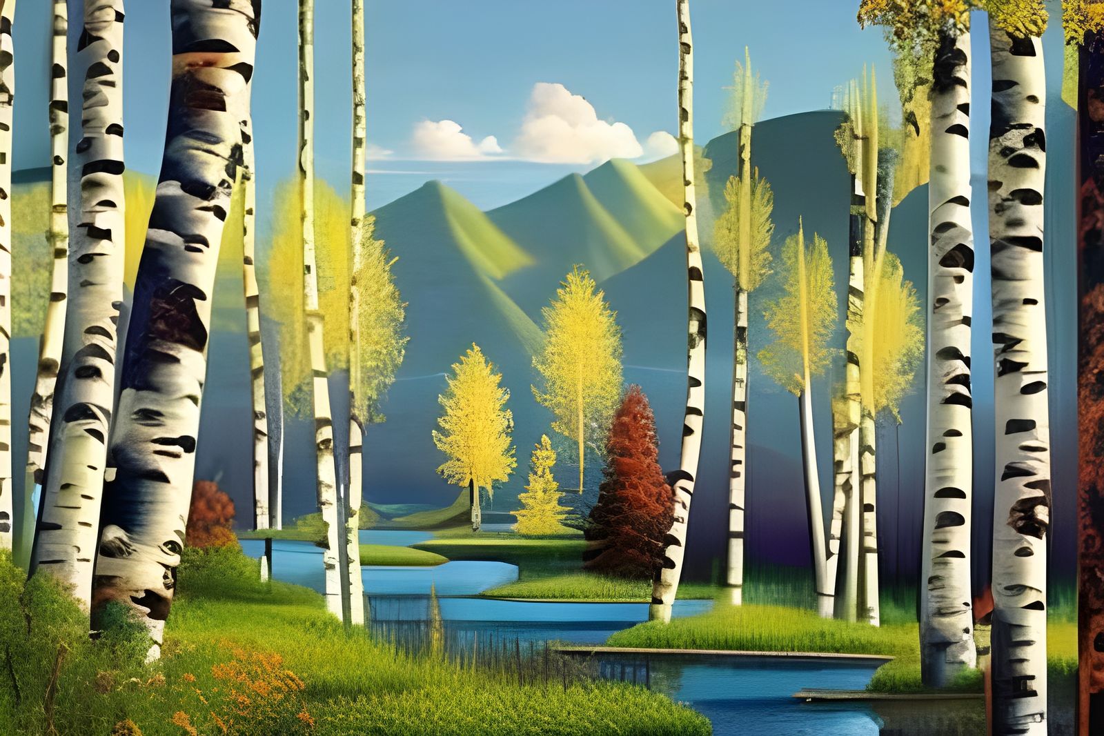 HD HQ intricate elaborate ethereal masterpiece landscape with hyperdetailed Birch. Ultra detailed artwork