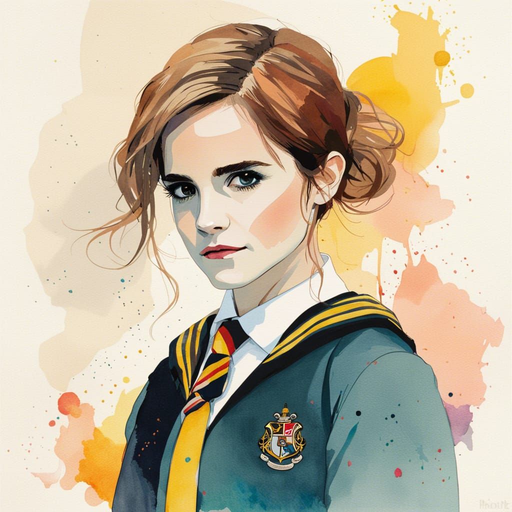 Emma Watson as Hermione Granger in Watercolour Art