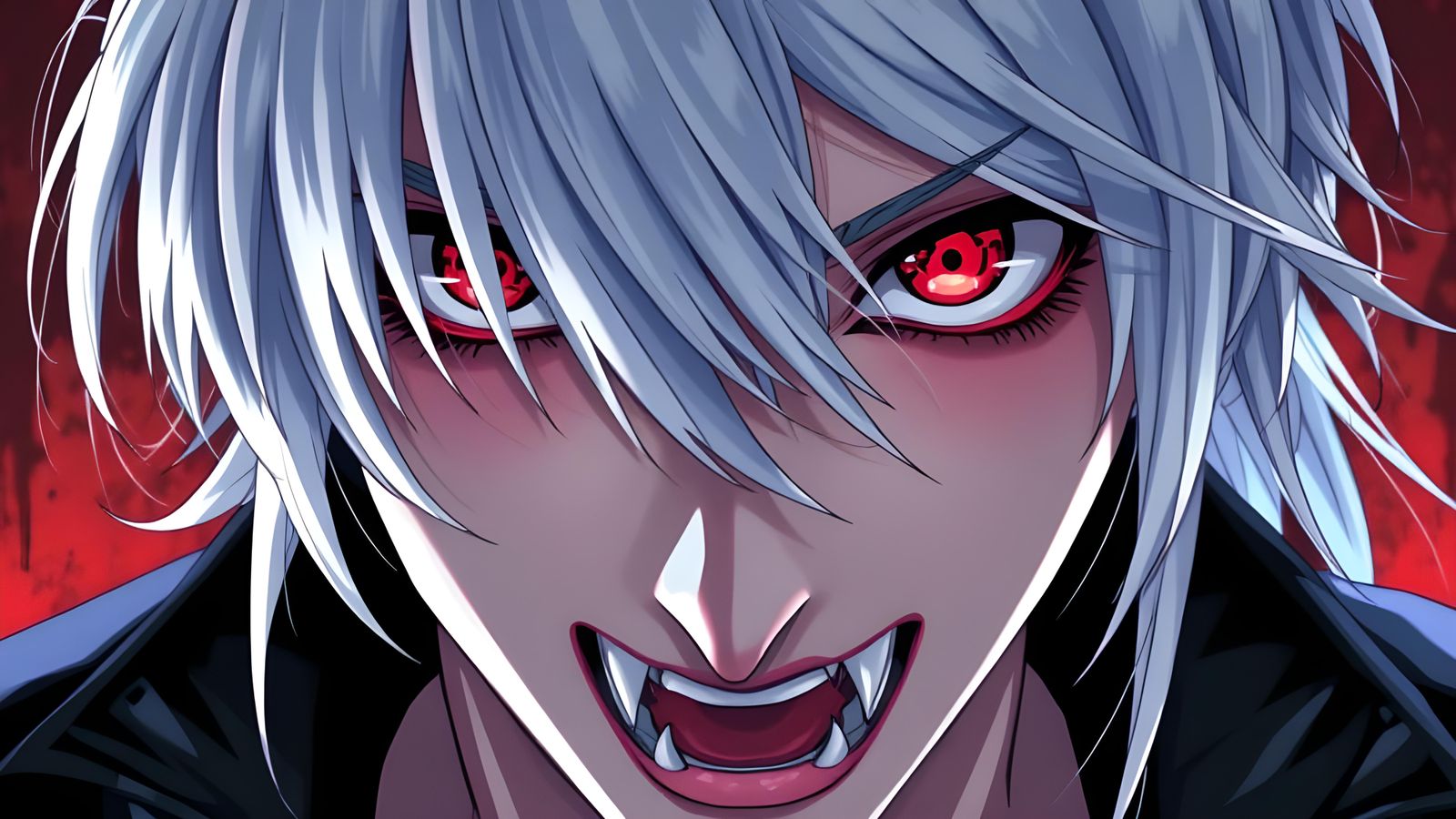 Anime Vampire Portrait with Silver Hair