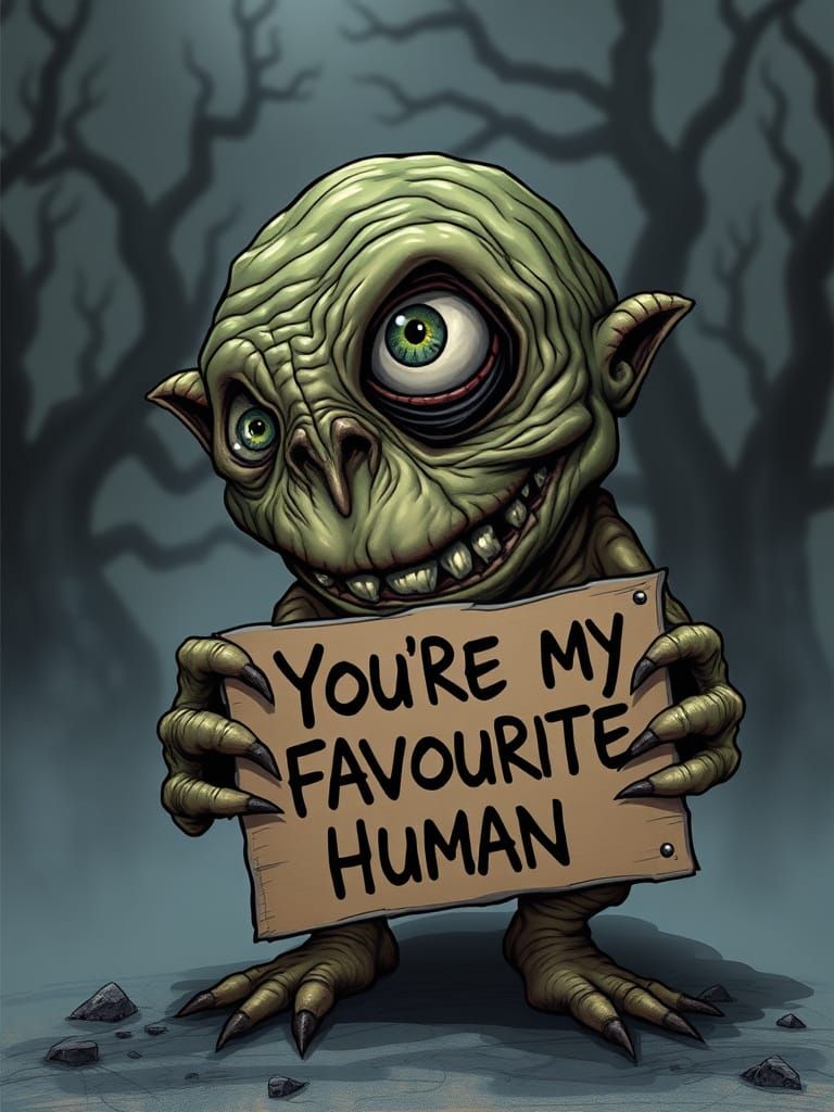 Grotesque Monster Reveals Sinister Grin in Dark Art Style