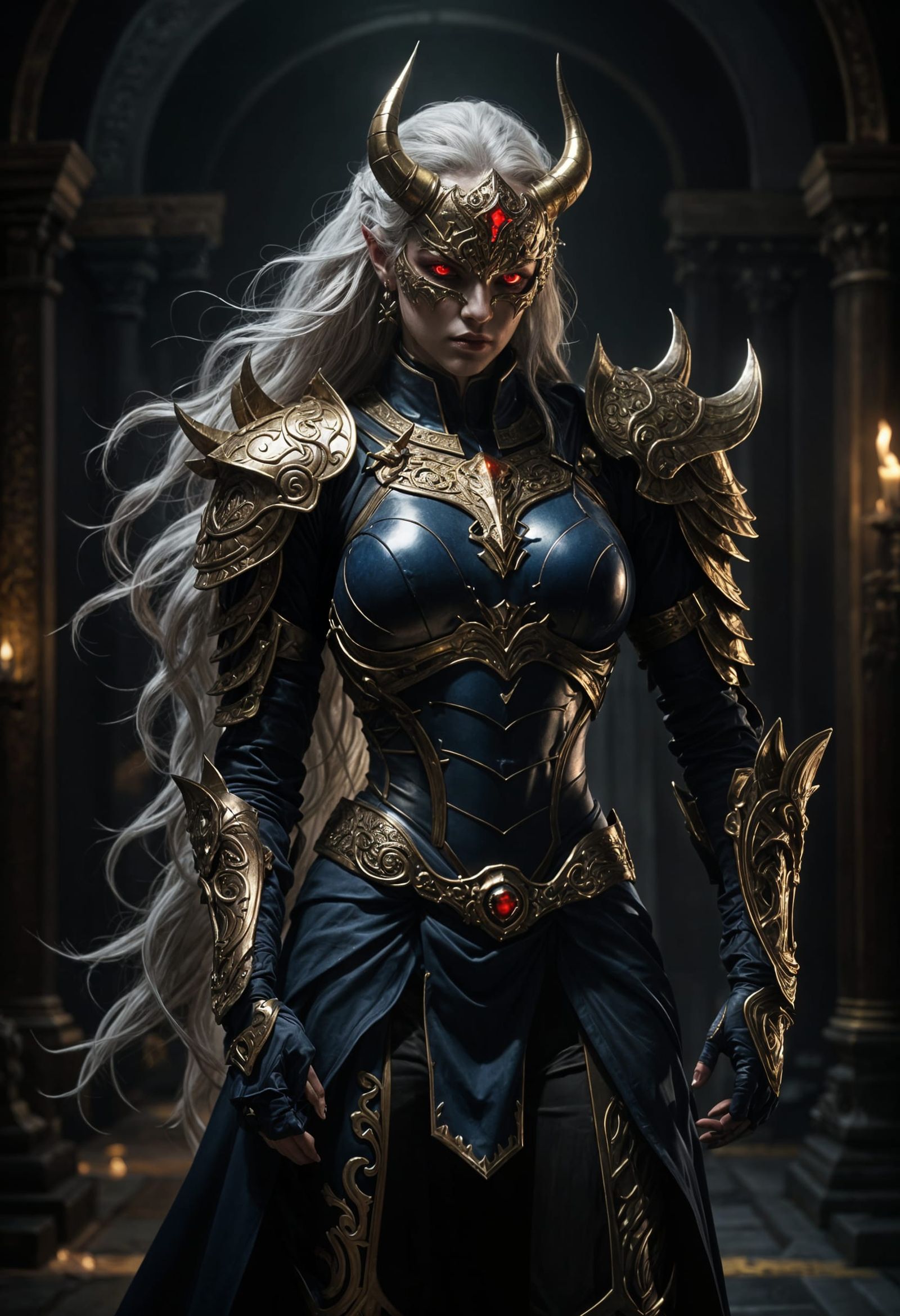 Astaroth Demon Warrior in White and Blue Armor