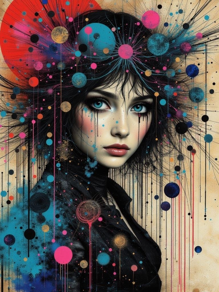 Surreal Gothic Woman in Abstract Mixed Media