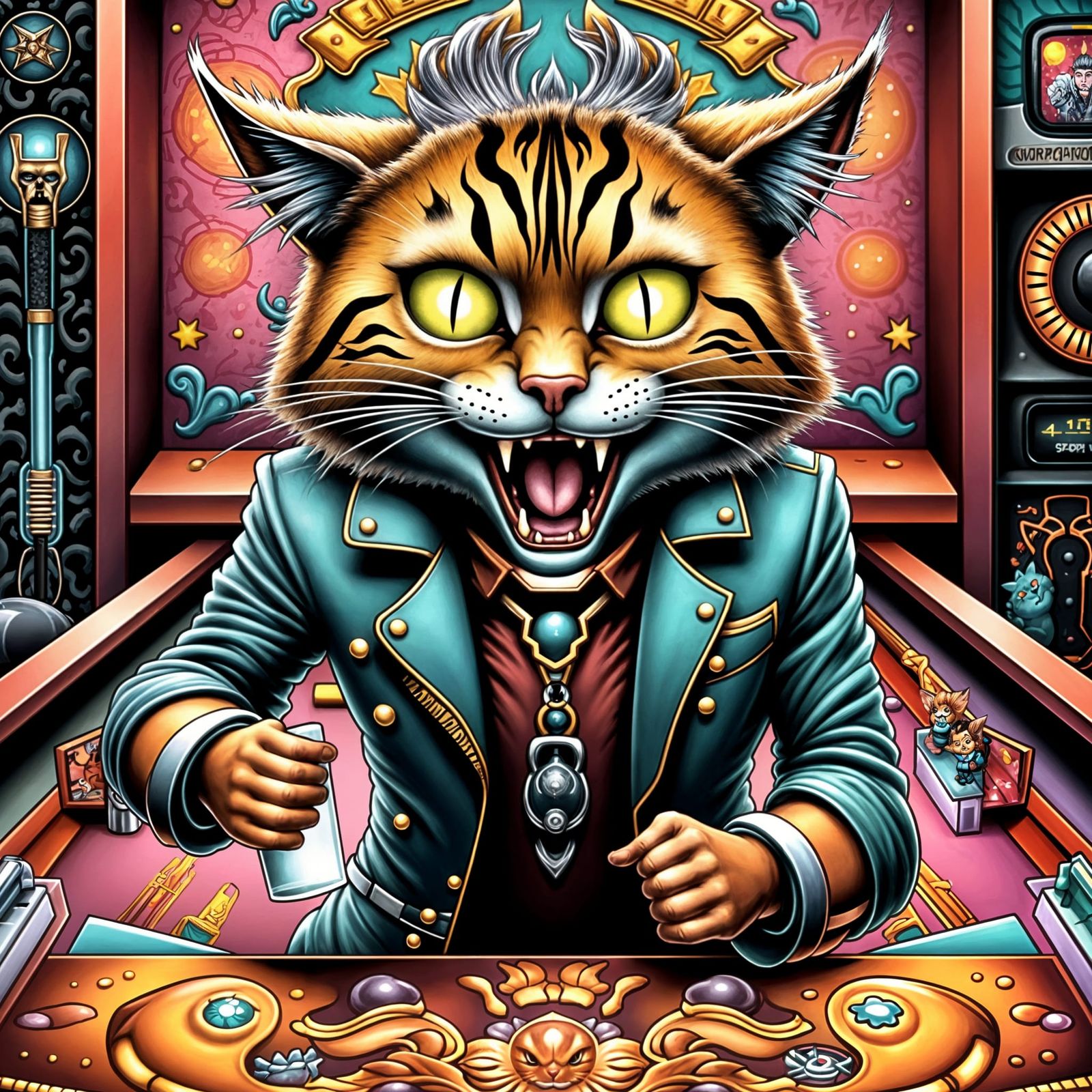 Caricature of a Heavy Metal Cat in Chicago Imagist Style