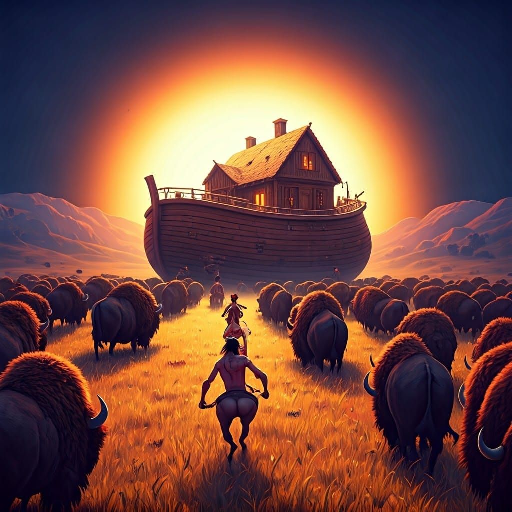 Buffalo Chase Scene: Pixar-Style 3D Rendering