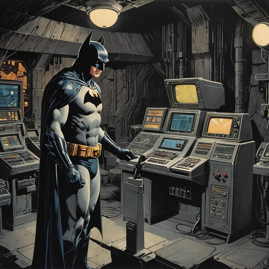 Batman in Retro-Futuristic Batcave