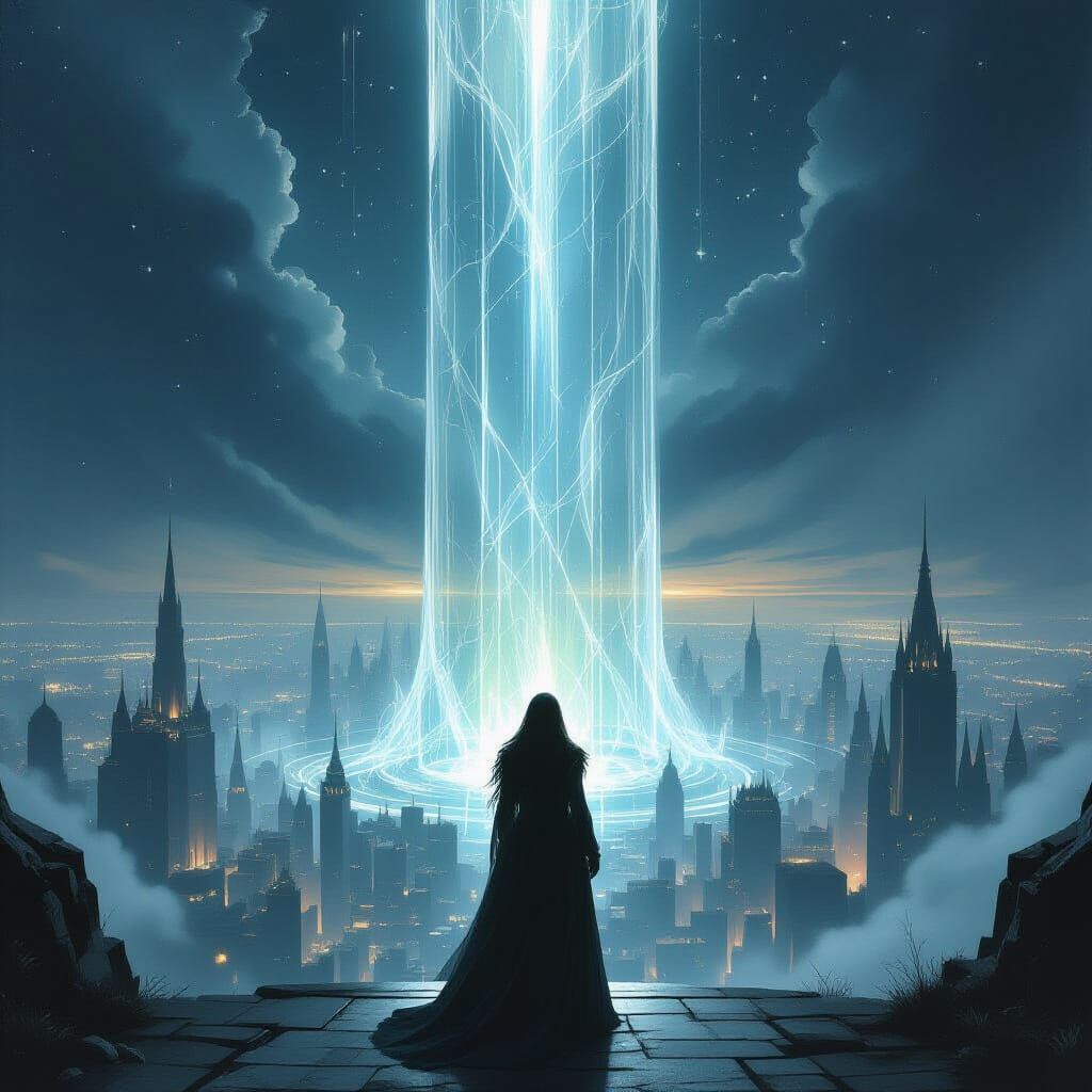 Sentinel of Light in Glass Tower, Impressionist Style