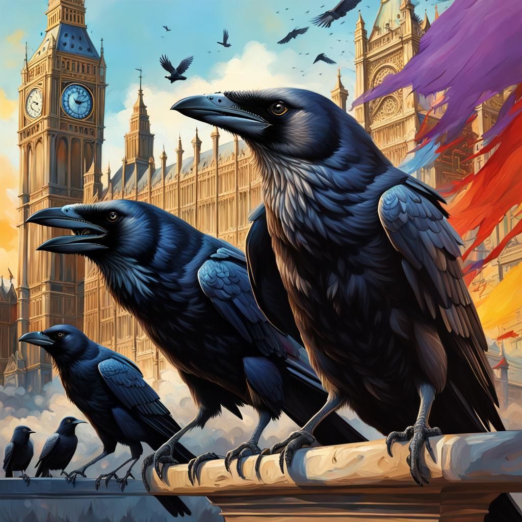 Hyperrealistic Parliament of Crows in Detailed Splash Art