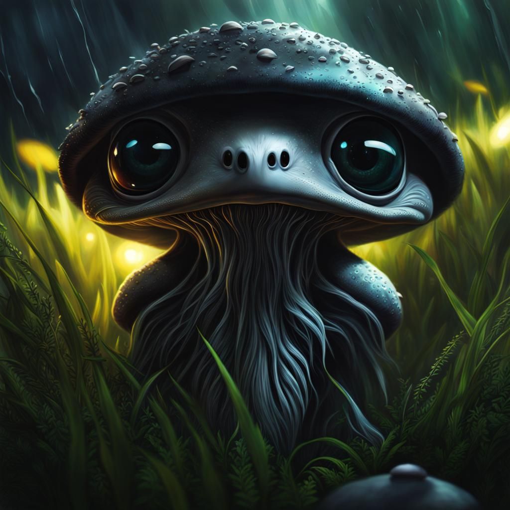 Hyperrealistic Grey Alien in Forest at Night