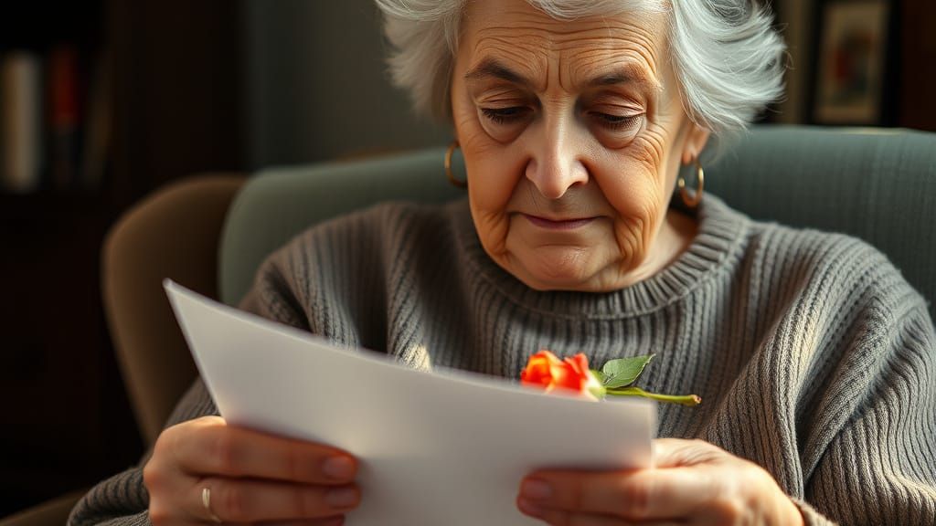 Elderly Woman Reading Letter in Rockwell Style