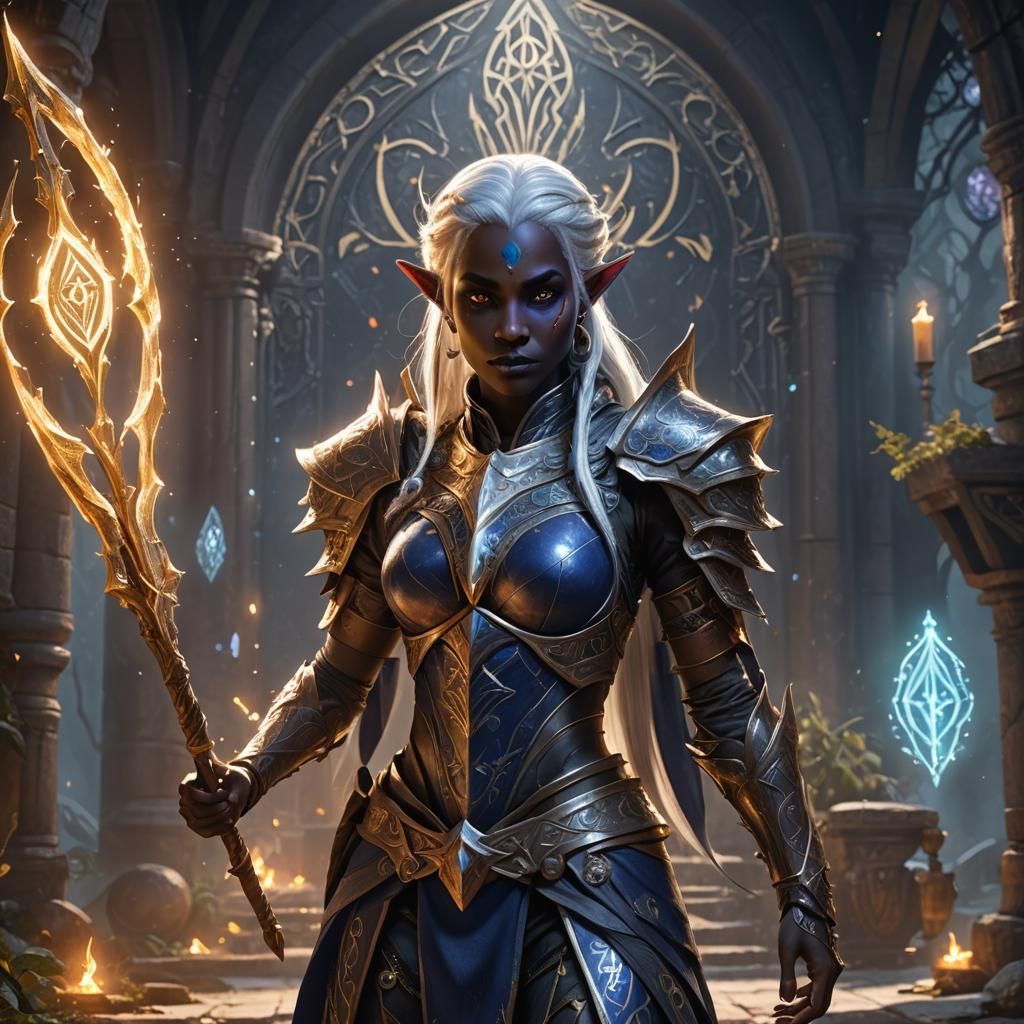 Drow Elf Paladin in Holy Armor