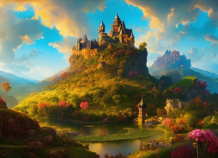 Epic Mountain Landscape with Cochem Castle, Surrealism