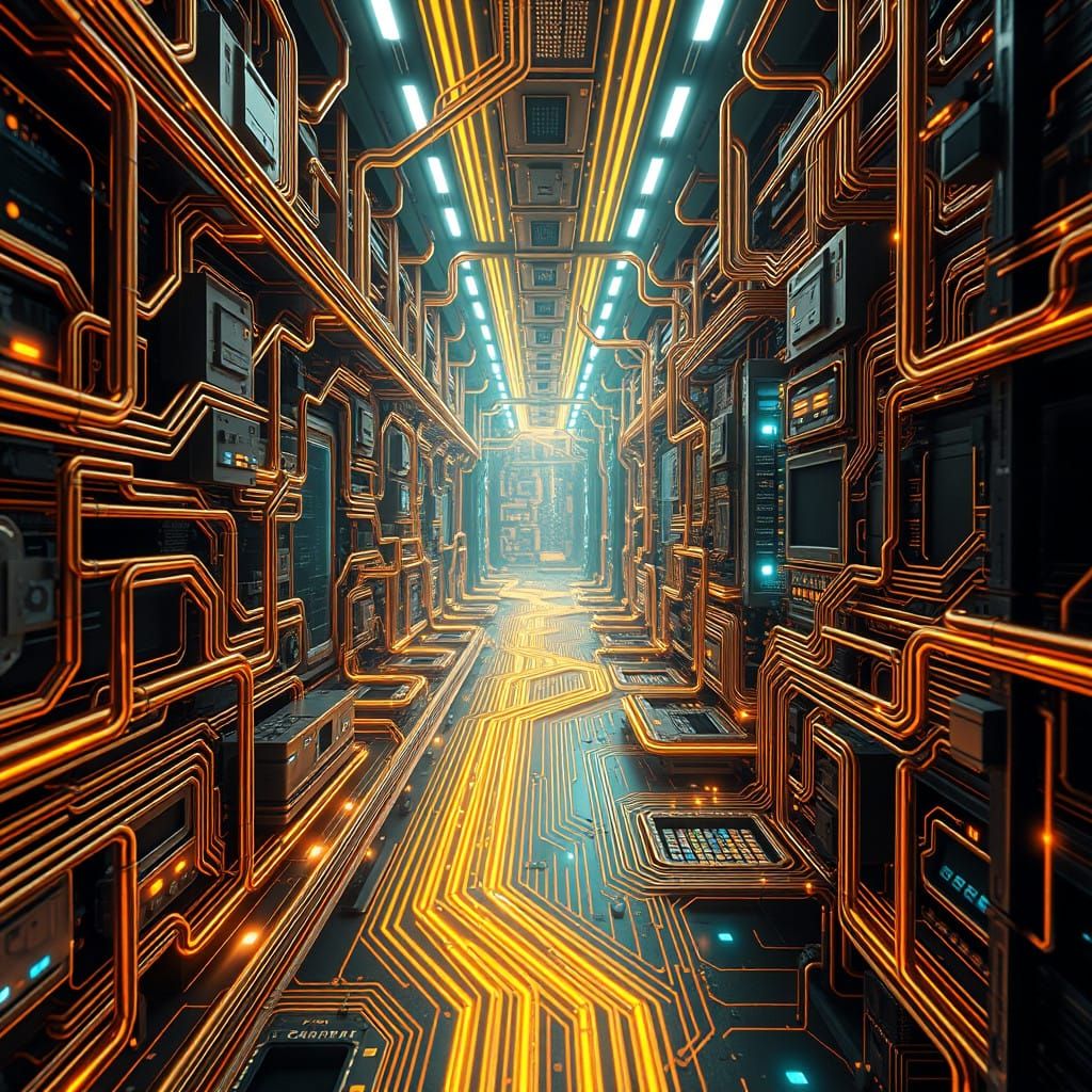 Cyberpunk Mainframe Core in Luxurious Digital Art