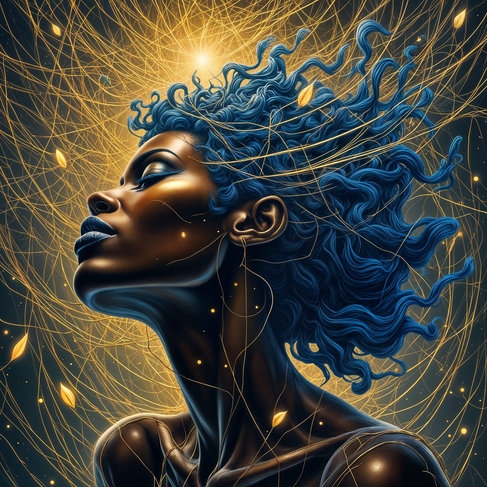 Stunning Black Woman with Gold and Blue Hair