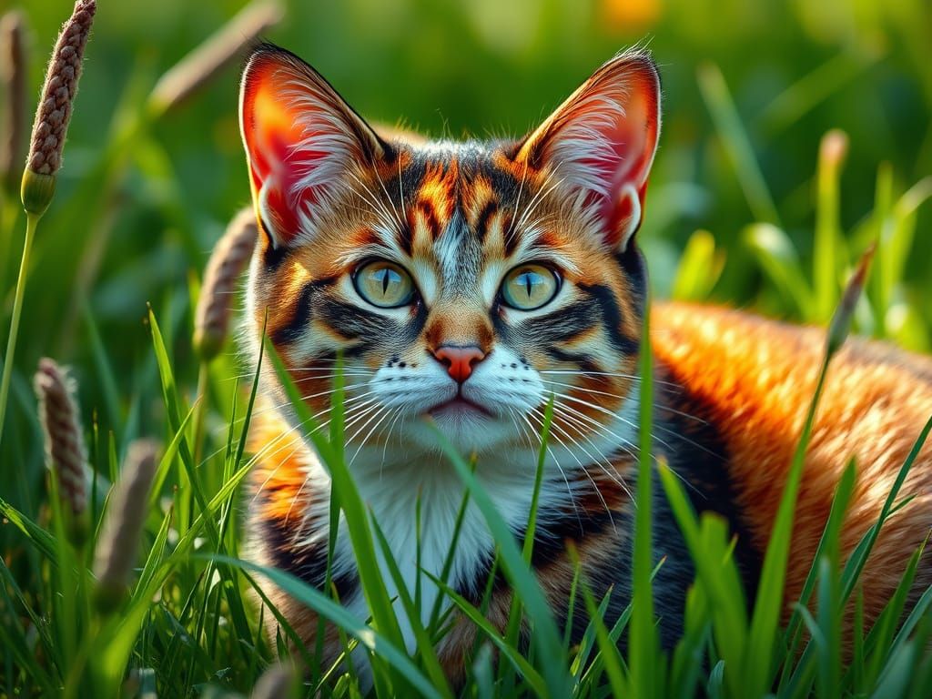 Whimsical Feline in a Verdant Meadow