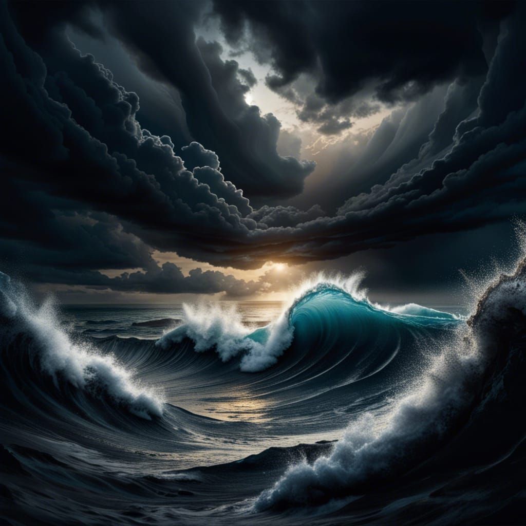 Lion Roar in Stormy Seas: Hyperrealistic Oceanscape