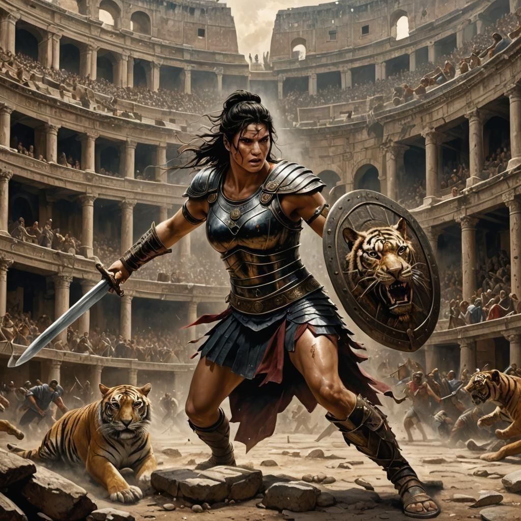 Gladiator Battles Tiger in Ancient Rome