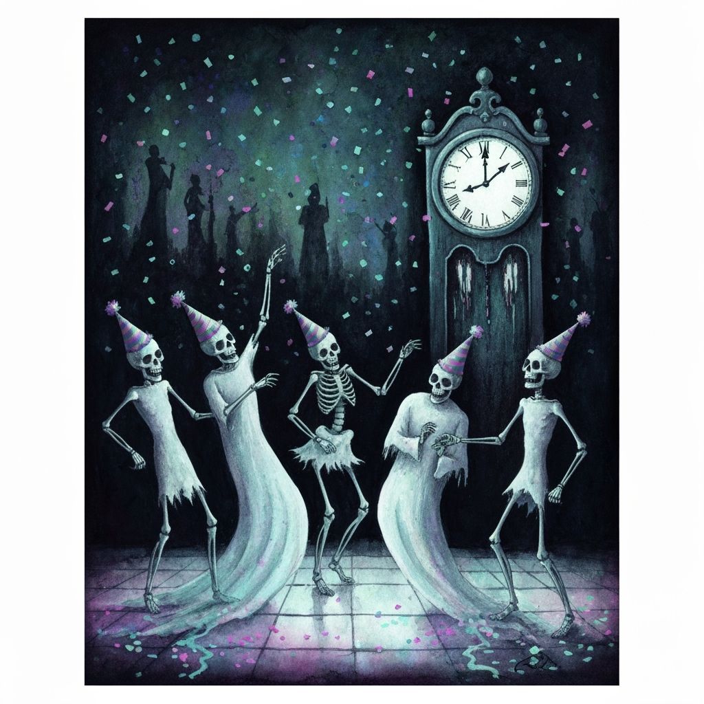 Ethereal Midnight Celebration with Ghostly Revelers